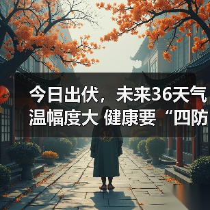 今日出伏,未来36天气温幅度大 健康要“四防” 来源:互联网 2025-08-19(图1) 今日出伏,未来36天气温幅度大 健康要“四防” 来源:互联网 2025-08-19(图1)