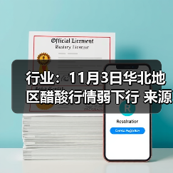 行业：11月3日华北地区醋酸行情弱下行 来源：互联网 2025-11-06（图1）
