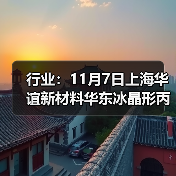 行业：11月7日上海华谊新材料华东冰晶形丙烯酸价格下调
